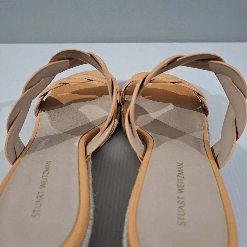 Stuart Weitzman Twist Espadrille Wedge Sandal Womens 10 Mango Leather Slide